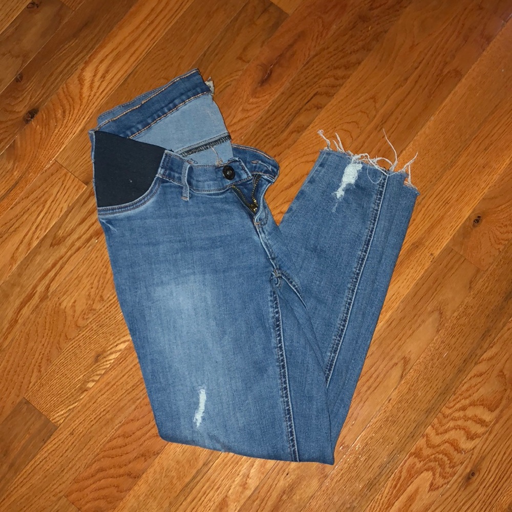 Indigo blue maternity jeans inset panel